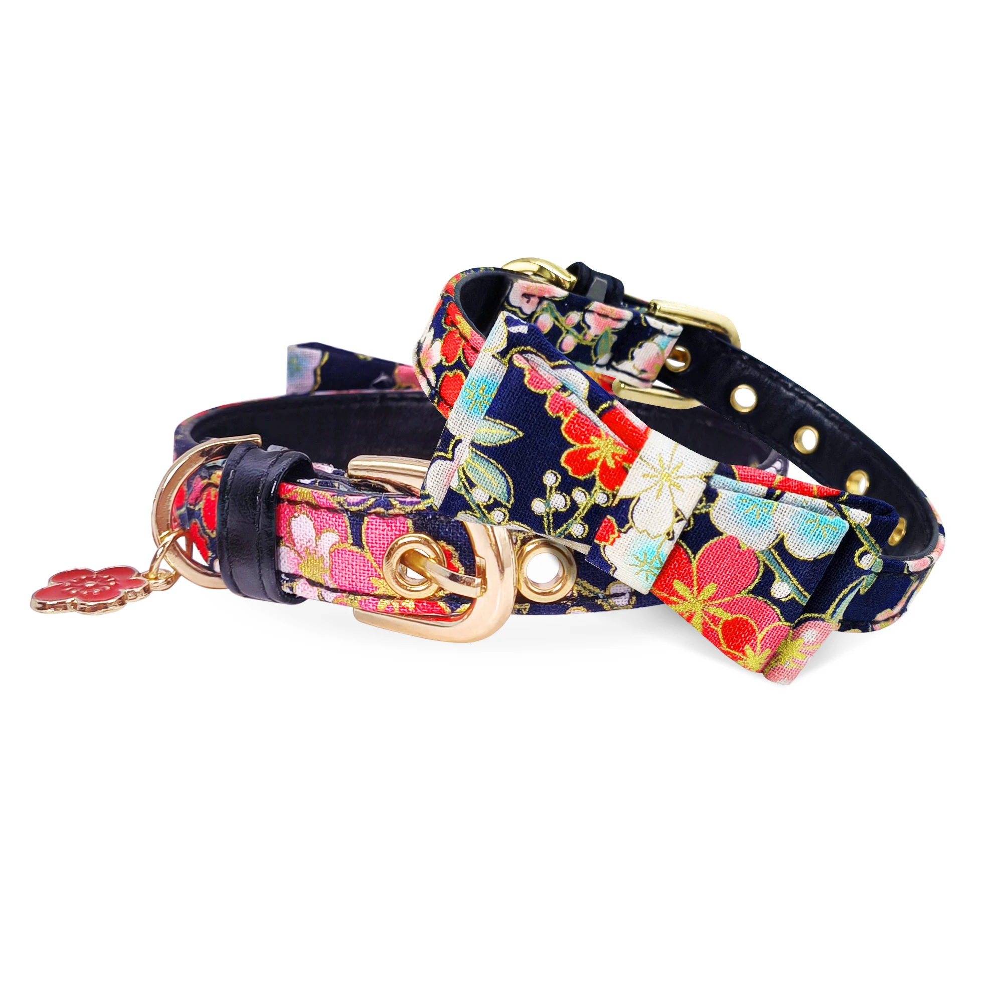 Customized Japanese-style Bowtie Cat Collar with Bell and PU Leather Neck Strap Adjustable Cat Pet Strap Bowknot