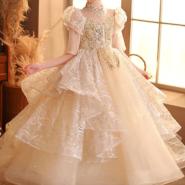 Flower Girl Luxury Sequin Tutu Wedding Flower Girl Dress Graceful Party Birthday Stage Piano Bridal Princess Dress