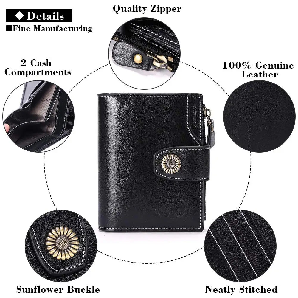 Small Wallet for Women Genuine Leather Bifold Compact RFID Blocking Small Womens Wallet