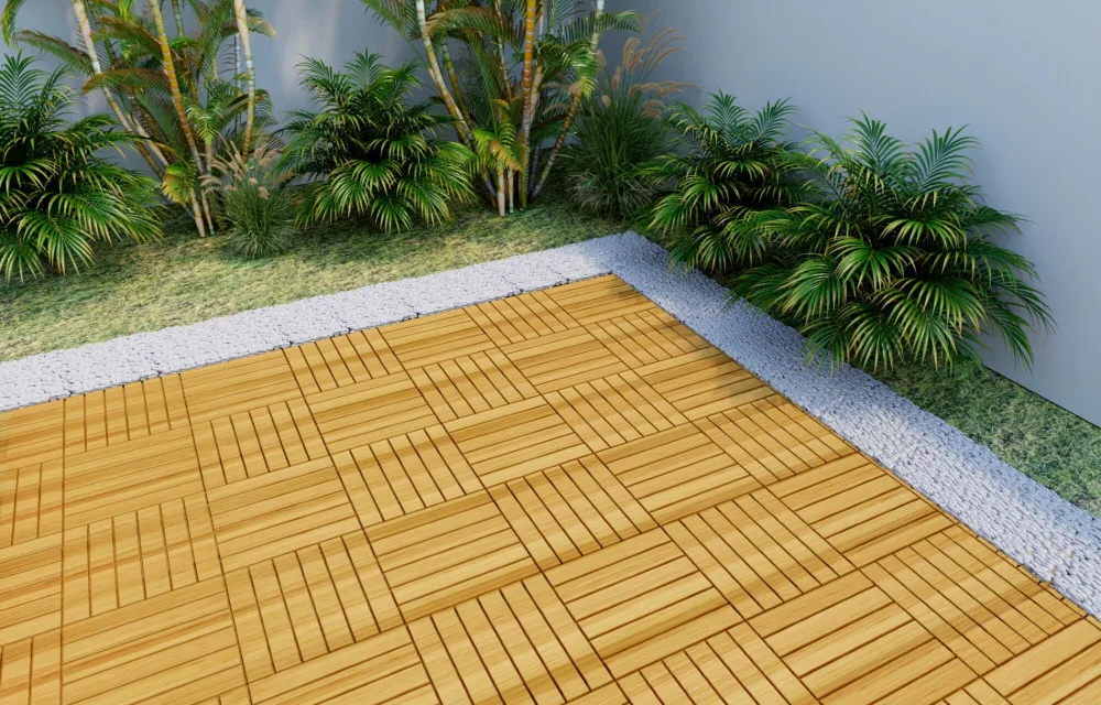 Vietnam Teak Interlocking Wood Deck Tiles for Balcony/Square Flooring Tiles DIY Installation KD Patio Garden