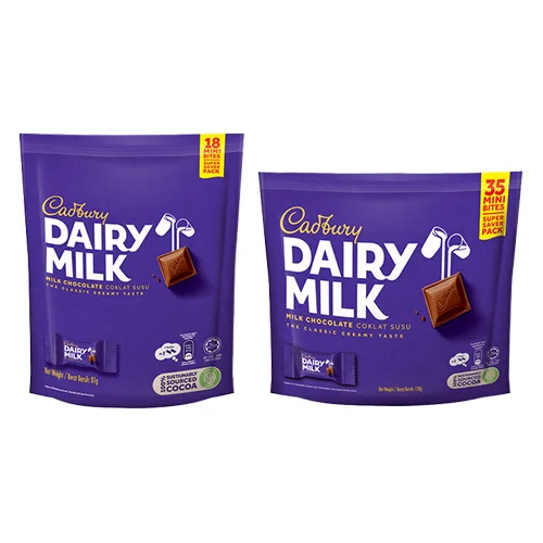 CADBURY DAIRY MILK CHOCOLATE FLAVOURED NEAPS DOYBAG (SHAREBAG) 35 MINI BITES [158G] WHOLESALER MALAYSIA