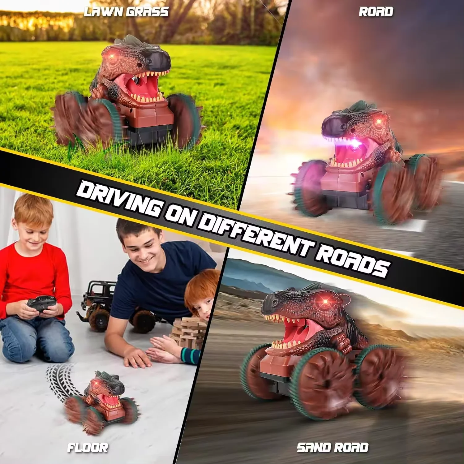 2.4G Amphibious Vehicle Toy Remote Control Car Dinosaur Monster Truck with Light Spray Function Waterproof RC Boat For kids