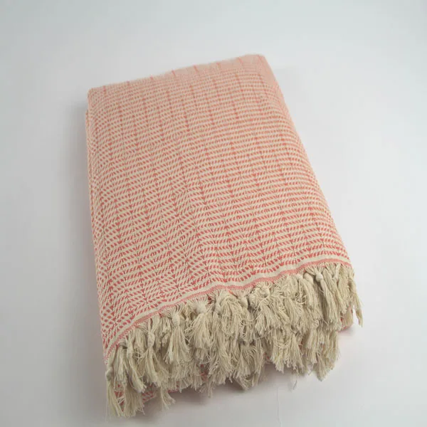 Orange Handwoven Cotton Throw Blanket Turkish Decorative Bedspread and Sofa Cover Woven Pattern for Bed and Furniture Use