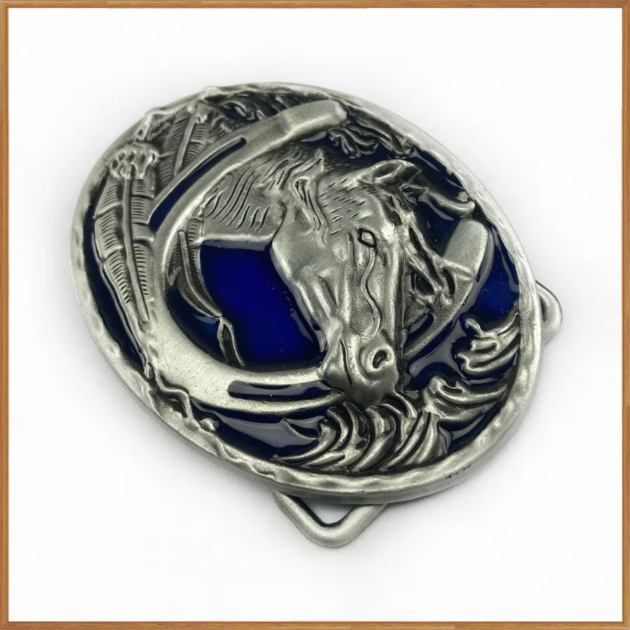 Custom design vintage western belt buckle cowboy  horse riding pattern 3D plating belt buckle for men