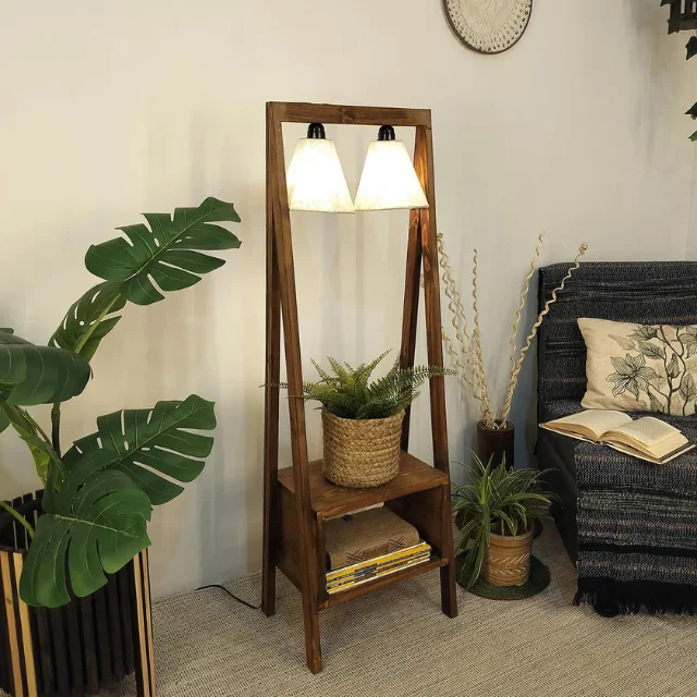 Francis Wooden Floor Lamp with Brown Base and Jute Fabric