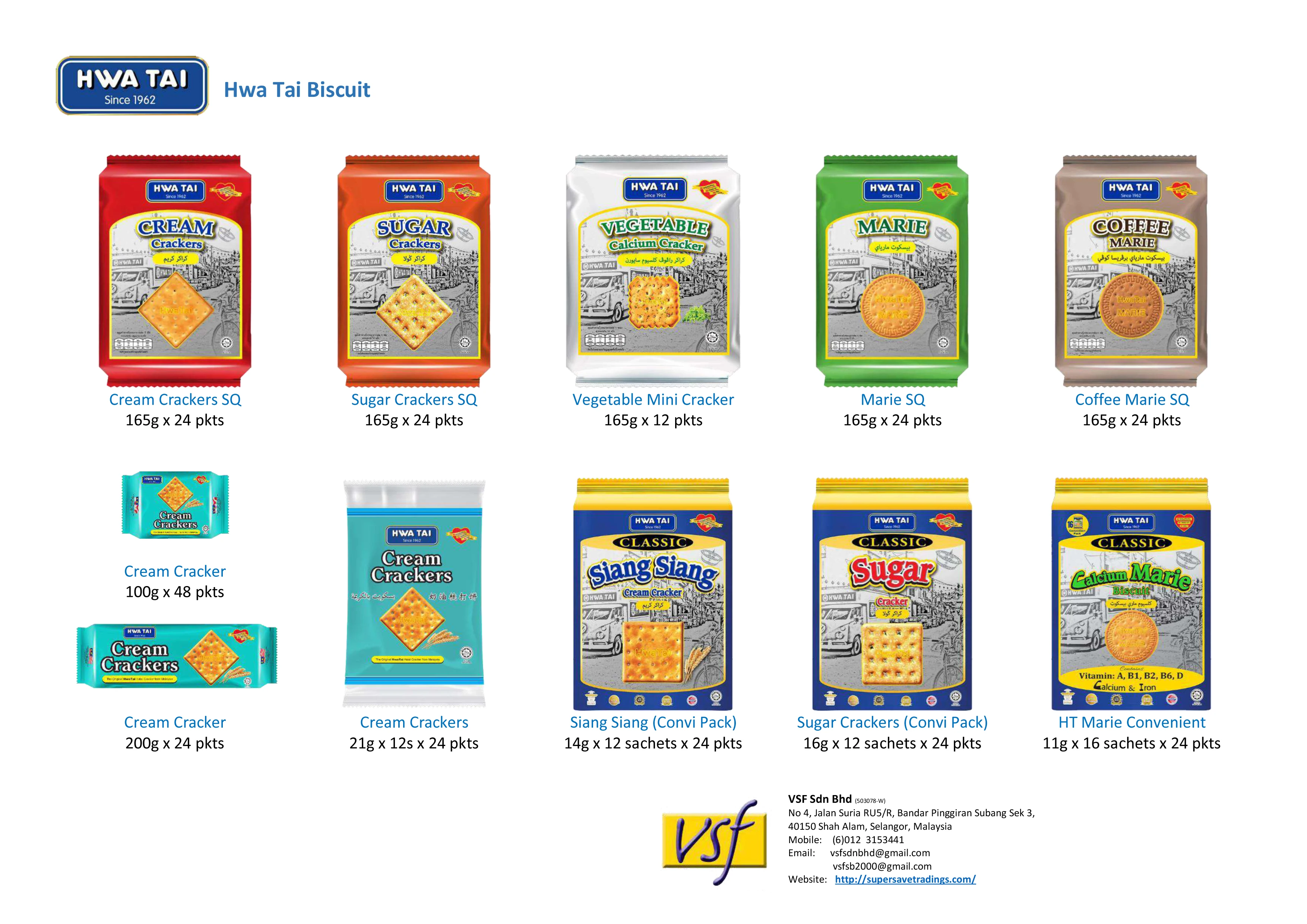 Hwa Tai Siang Siang Cream Crackers Tin 800g x 6 tins Vitamin A B1 B2 B6 D Calcium Iron No Cholesterol No Trans Fat No MSG