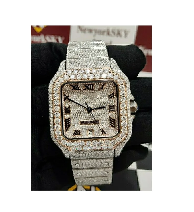 Top Brand Luxury Bling Bust Full White Moissanite Diamond Micro Setting Wrist Watches Best Selling Steel Glass Wholesale Price