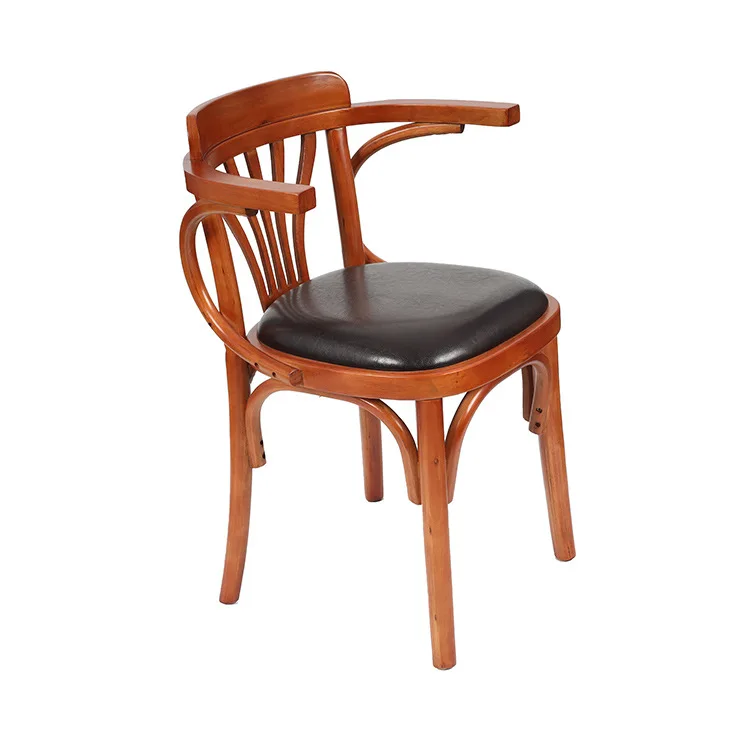 Nordic Retro Theme Music Wood Chairs for Restaurants Bar Hotel Antique Leisure wood slat back PU leather upholstery coffee Chair
