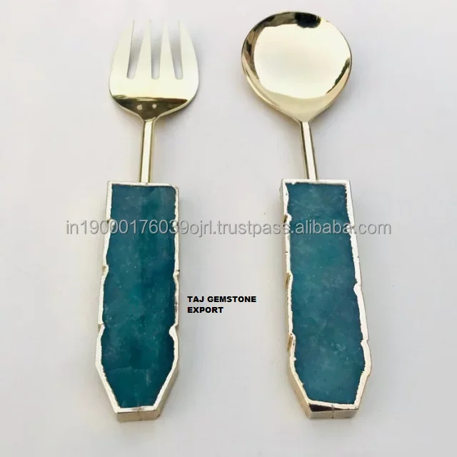 cheap factory price crystals natural agate stone blue onyx stone dinner gemstone spoon set for sale