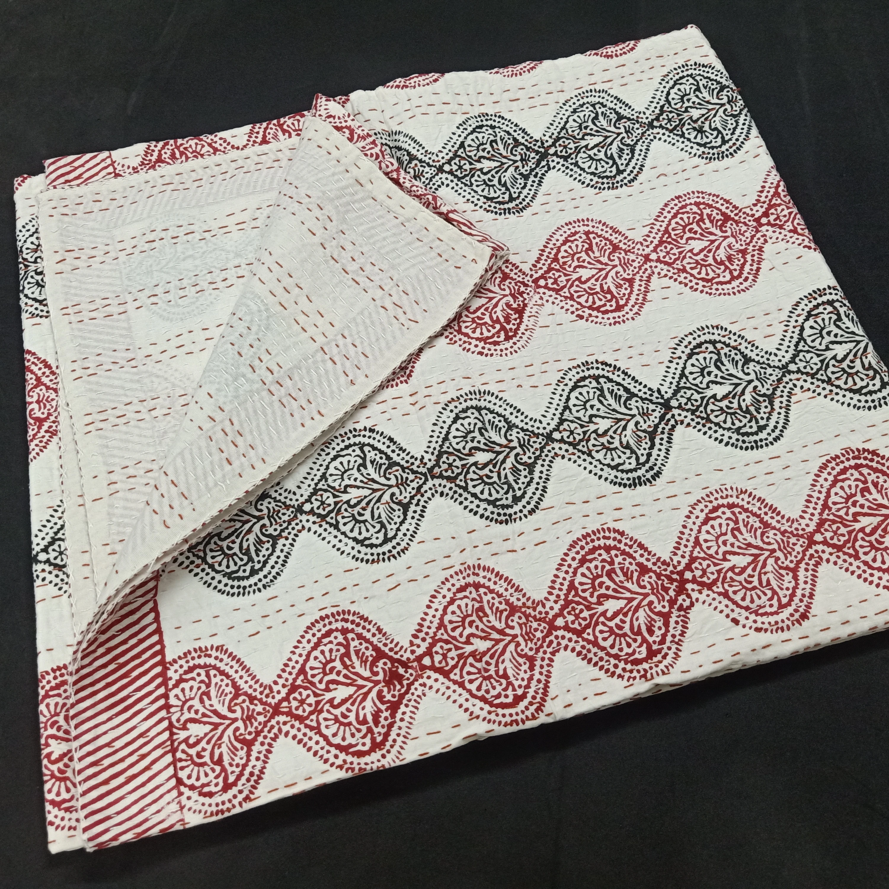 Винтажное одеяло Kantha с индийским блочным принтом Двустороннее хлопковое