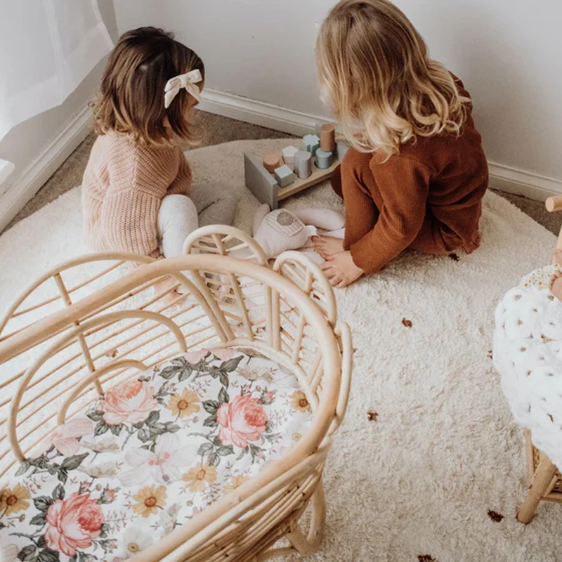 High Quality Rattan doll Cradle Bassinet bed, Mini Rattan Doll Bassinet kid room decor, straw moses basket Wholesale