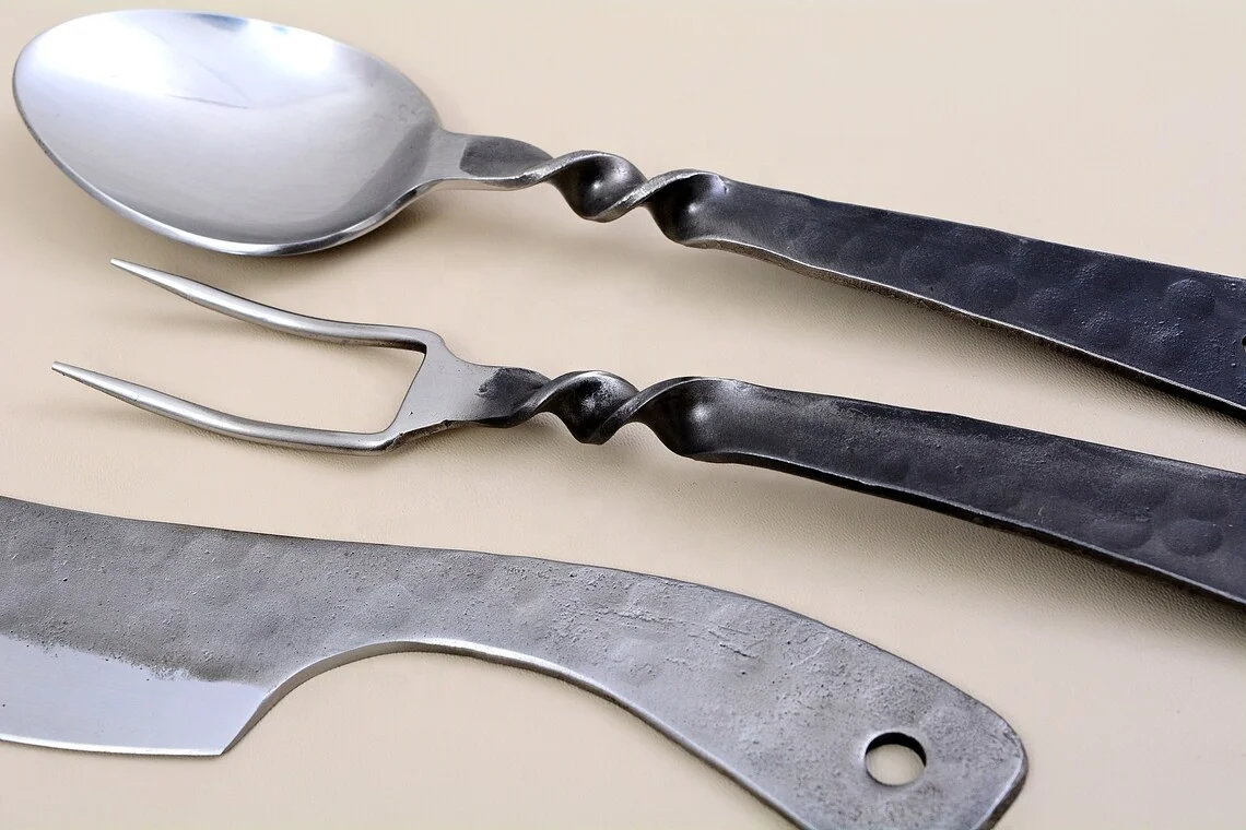 Jacob Medieval Cutlery Set Hand Forged Flatware with Stainless Steel High Quality Vintage Design-3 Piece Table Knife Fork Spoon