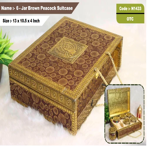 6- JAR BROWN PEACOCK SUITCASE HOME DECORATIVE PRODUCT
