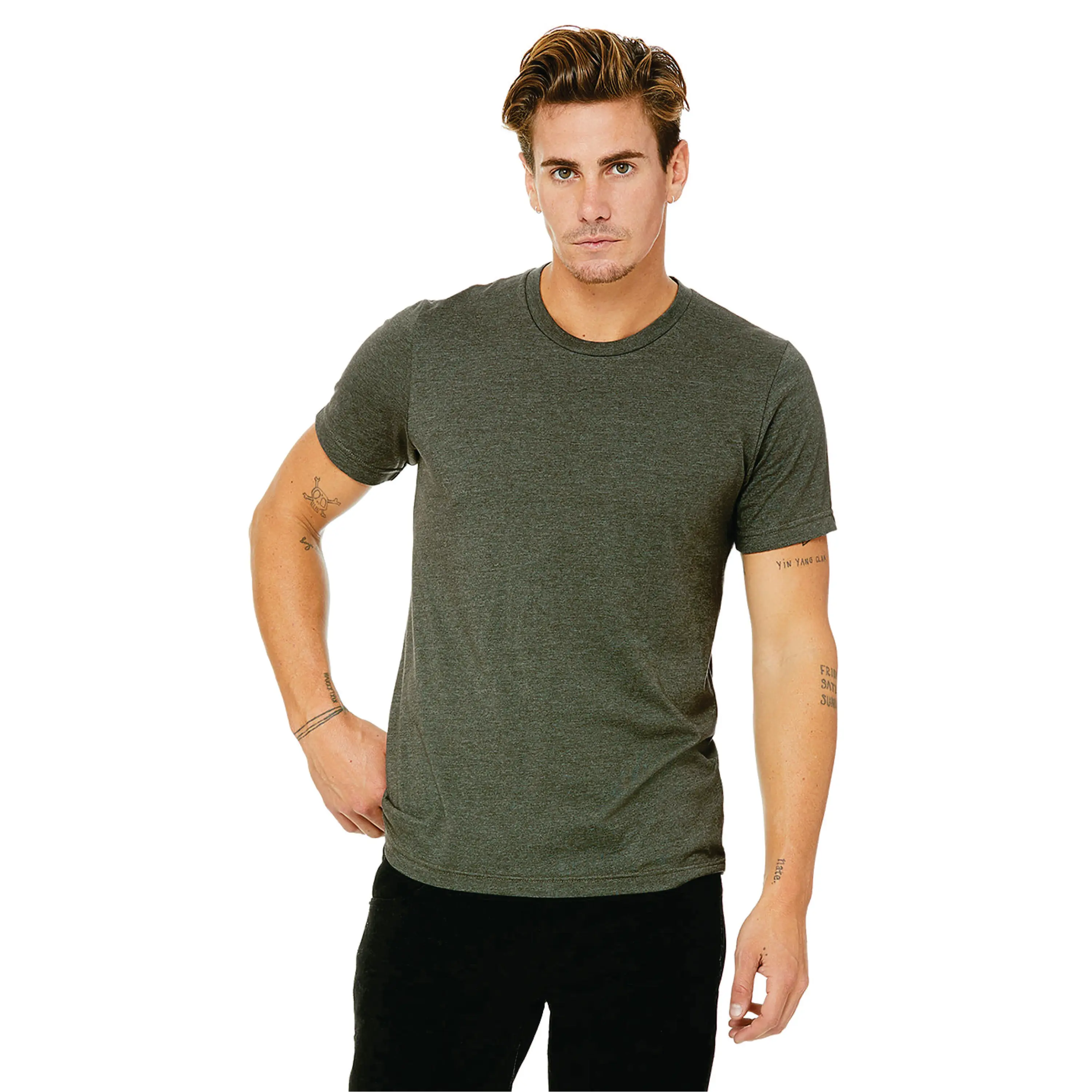 Unisex Heather Military Green CVC T-Shirt - 52% Airlume Cotton, 48% Poly, 4.2 oz, Short Sleeves