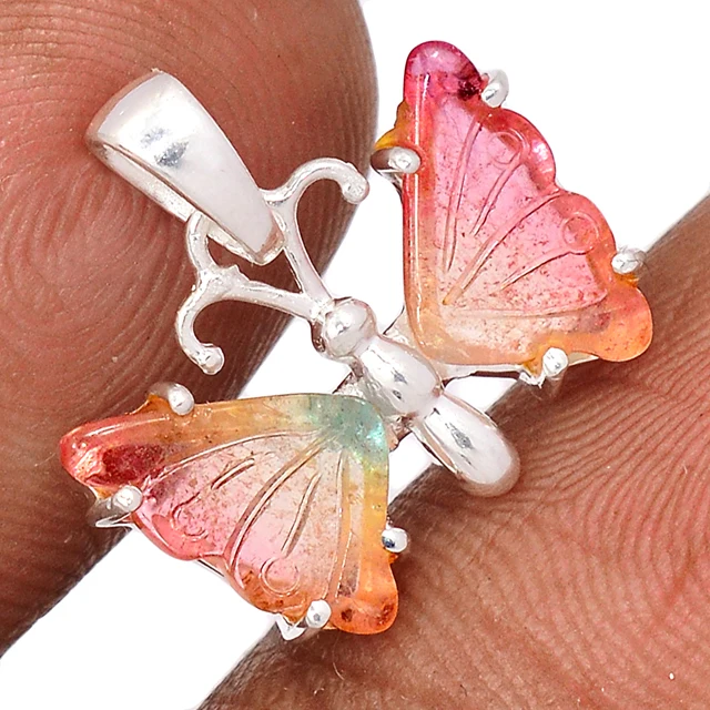 Gemstone Charm Tourmaline Butterfly Wholesale Price Carving Natural Zircon Stone jewelry
