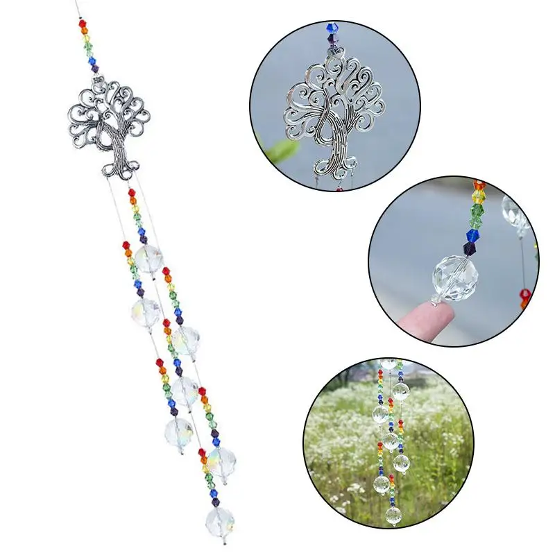 Hanging Rainbow Maker Life Tree Ornament Crystal Suncatcher Balls Pendant For Home Garden Indoor Outdoor Decoration