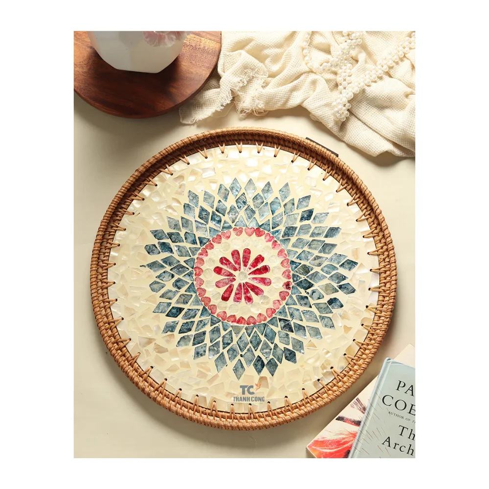 Handcrafted Vietnamese Flower Mosaic Trays High-End Decorative Serving Trays for Ramadan and Home Elegance
