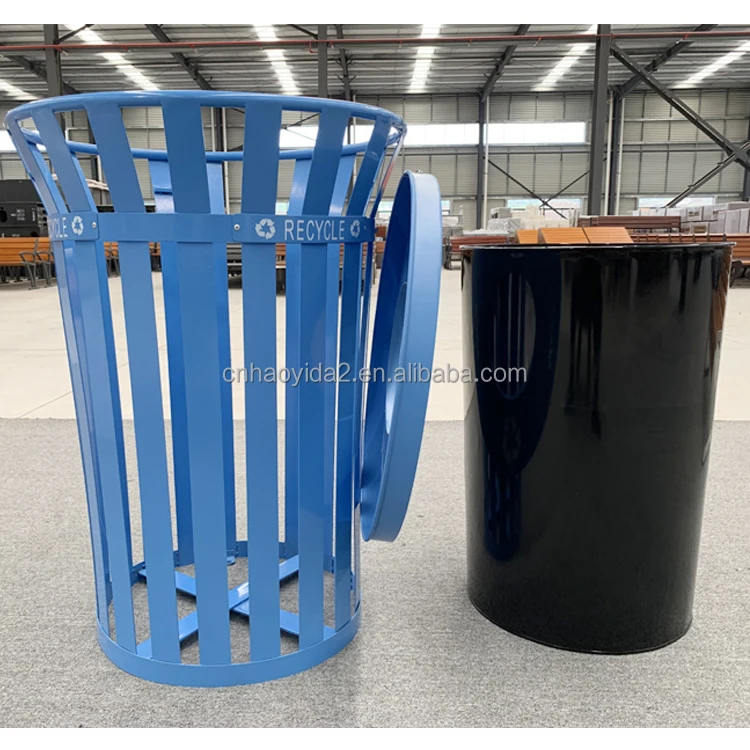 Factory Direct Sales Slatted Metal Dustbin Trash Can Outside Steel Outdoor Trash Bins Stainless Steel