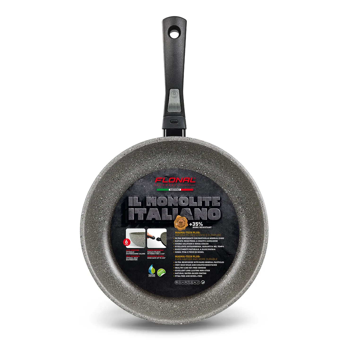 Top quality made in Italy aluminium non stick frying pan extra thickness with removable handle for induction cooking oven safe
