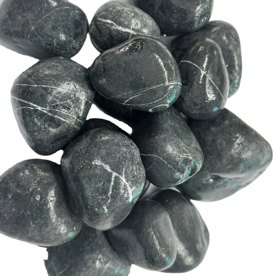 Super Cheap Tumbled Unpolished 10-80mm Black pebbles tumbled stone pebble for garden landscape decoration outdoor Gravel