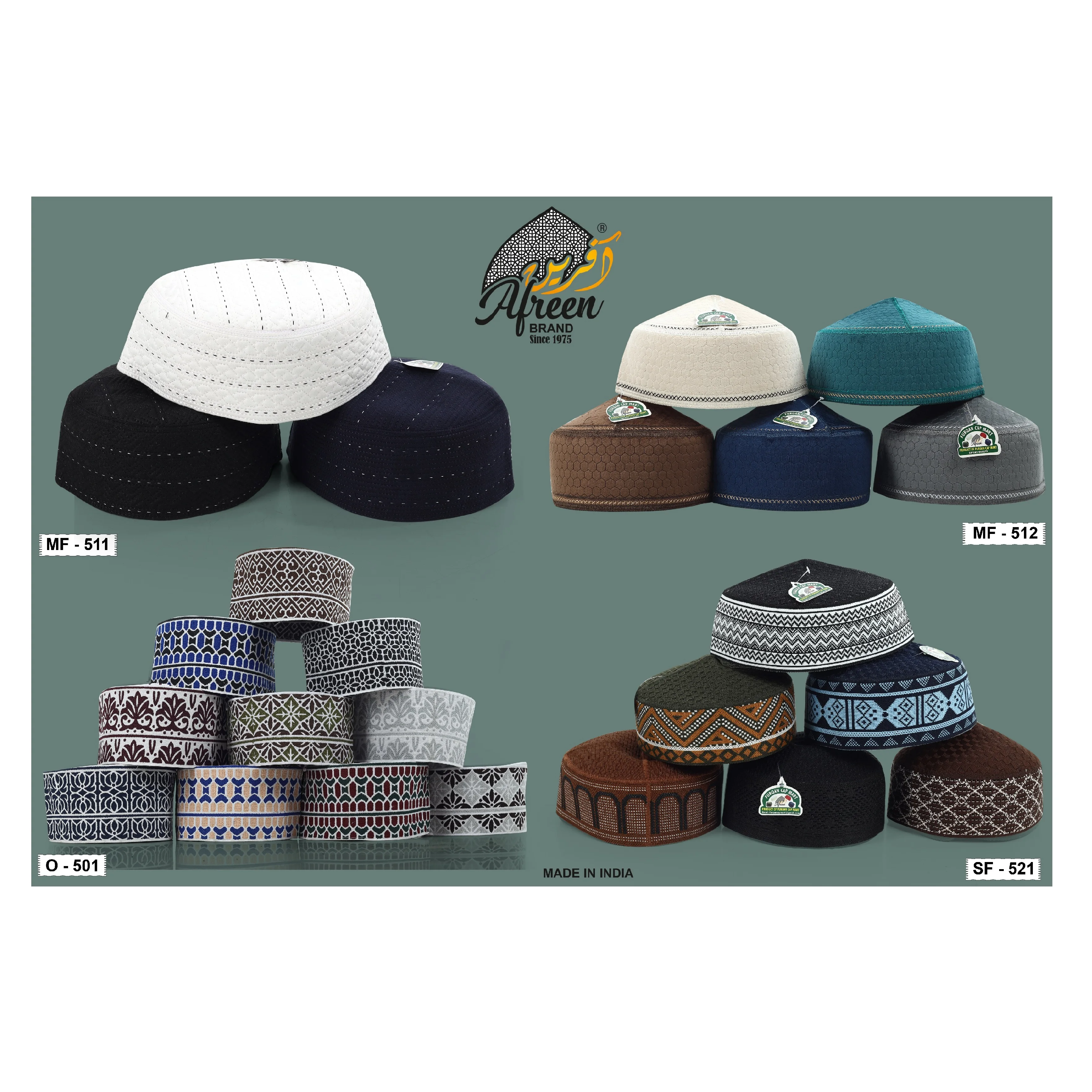 Handmade Quick-Drying Kufi Embroidered Hat for Men Custom Size PVC FABRIC / PVC NET FABRIC for Daily Muslim Prayer for Adults