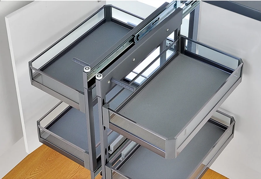 Kitchen Accessories Universal Magic Corner Pull-Out Basket Metal Glass Magic Corner Storage for Cabinets