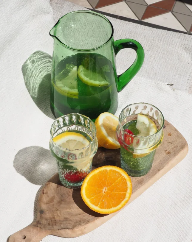 Moroccan Recycled Handblown Green Glass Jug Moroccan Glass Pitcher Drinkware Kitchenware Customized OEM Available 10