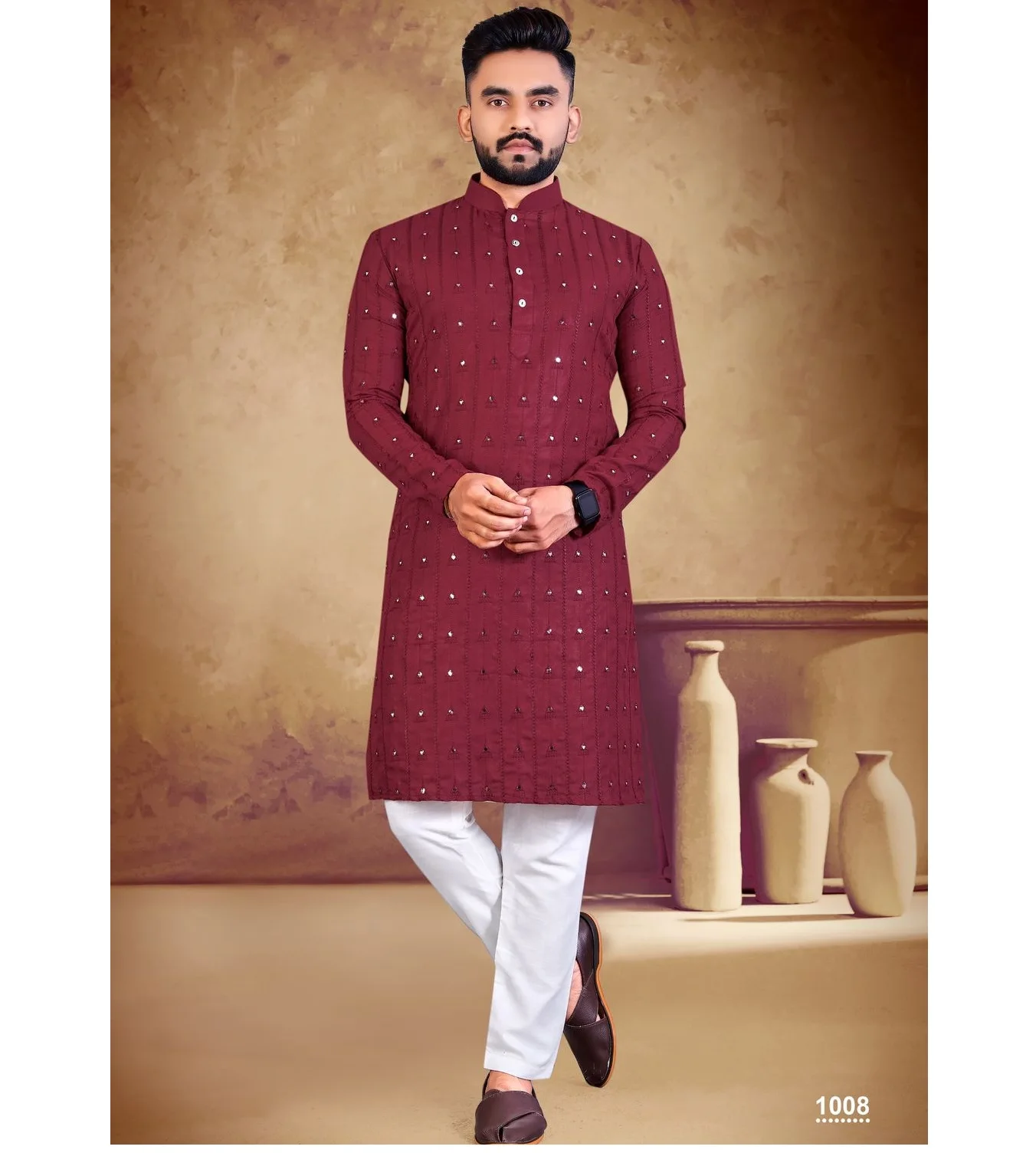 KURTA PAJAMA for MEN Designer Full Sleeve  mirror work  Kurta and Churidar Pajama Set Button Collar Pattern Bollywood Fashion