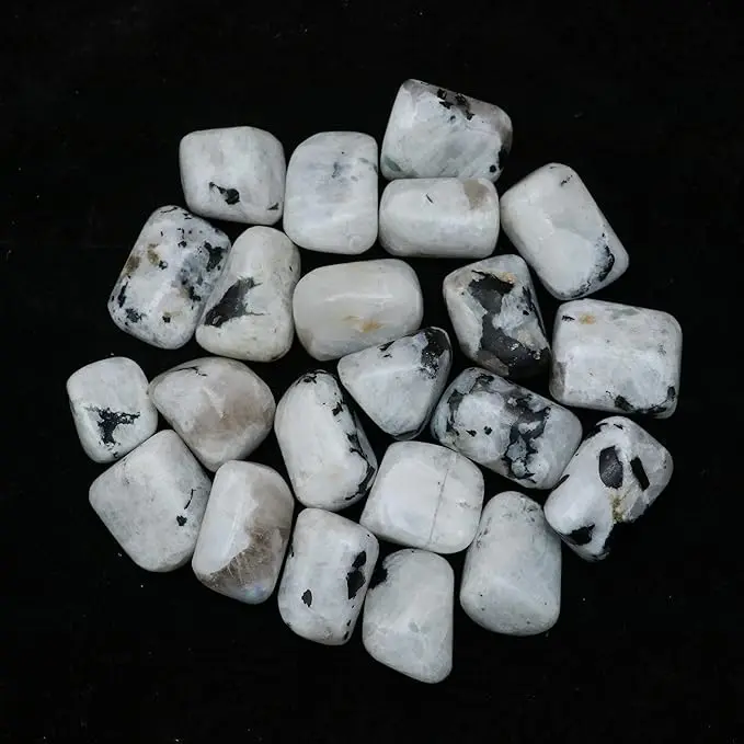 Natural Indian Stone Polished White Rainbow Moonstone Tumbled Stone For Wholesale Gemstone Rainbow Moonstone Tumbled
