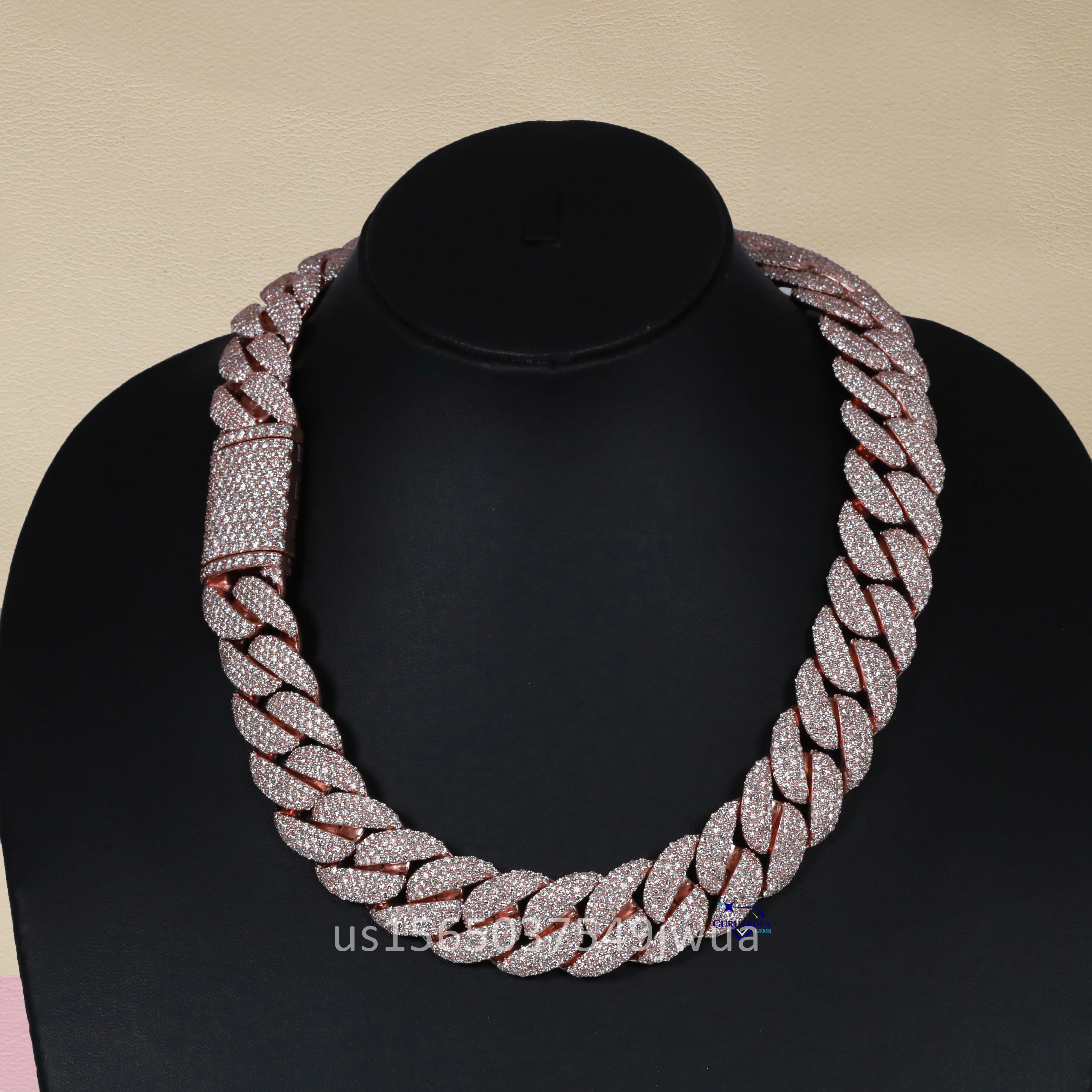 Most Popular Hip Hop Cuban Chain Made In 14kt Rose Gold Crafted With Dazzling Moissanite Diamonds For Men With VVS Clarity