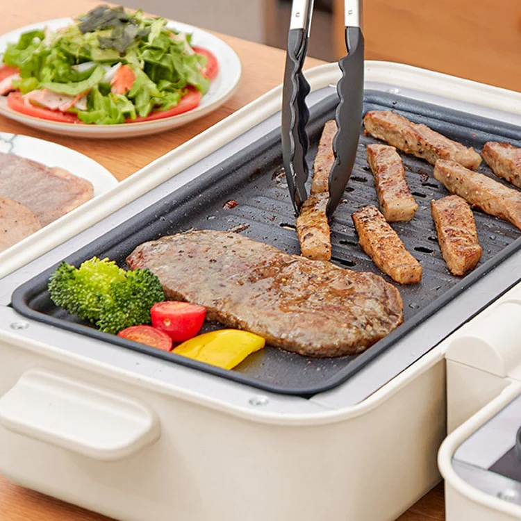 Ceramic Non-Stick Hot Pot and BBQ Grill Fried Pan 2 in 1 Roast Pan Electric Oven