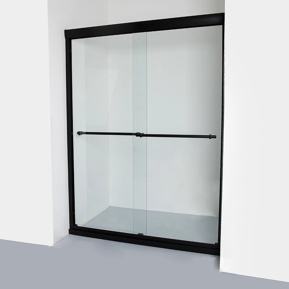 Wholesale Semi-frameless black aluminium sliding Shower glass doors double sliding bathroom bathtub shower glass door