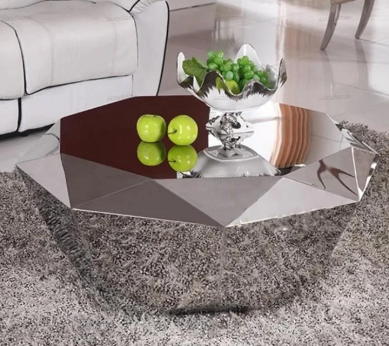 Luxury furniture stainless steel diamond shape center coffee table Polygonal Metal Mirror Smooth Diamond Coffee Table