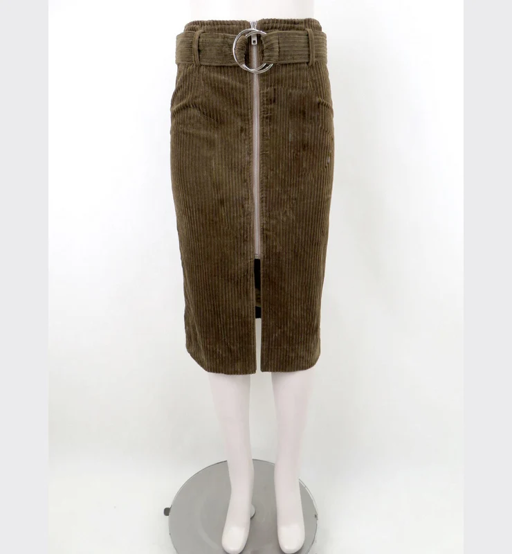 Cheap wholesale ready-to-ship Precio rebajado polyester 0 with deer lady skirt corduroy belted stocklots