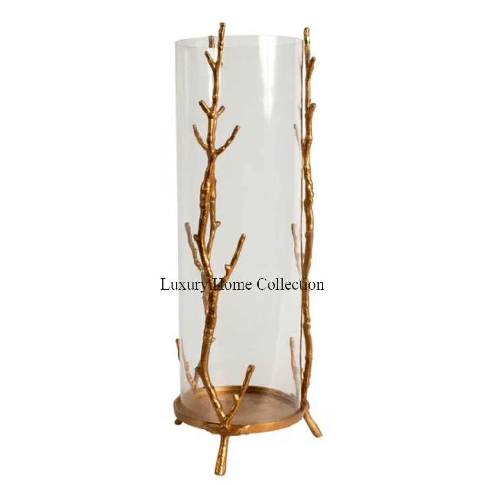 Tree Branch Shape Metal Decorative Candle Stick Holder With Glass Cylindrical Shape Lanterns And Lightning Decoration Supplies