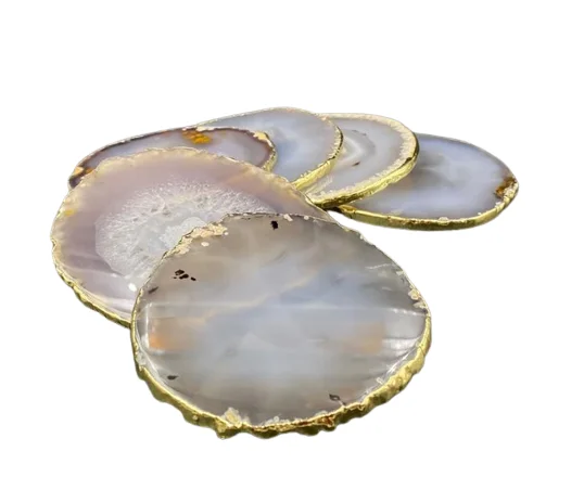 Wholesale Natural Gray Agate Large Slice Crystal Geode Stone Agate Gold Plated Trim Home Decoration For Sale
