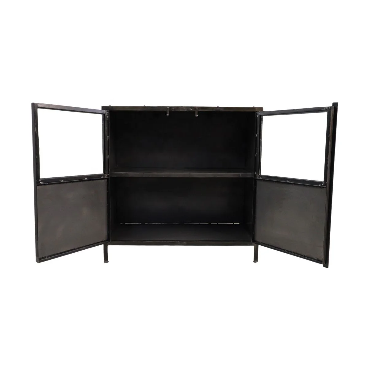 Industrial Iron Display Cabinet Loft Style Metal Cabinet with Glass Doors & Storage Shelves Iron Metal Small Cabinet Wardrobe