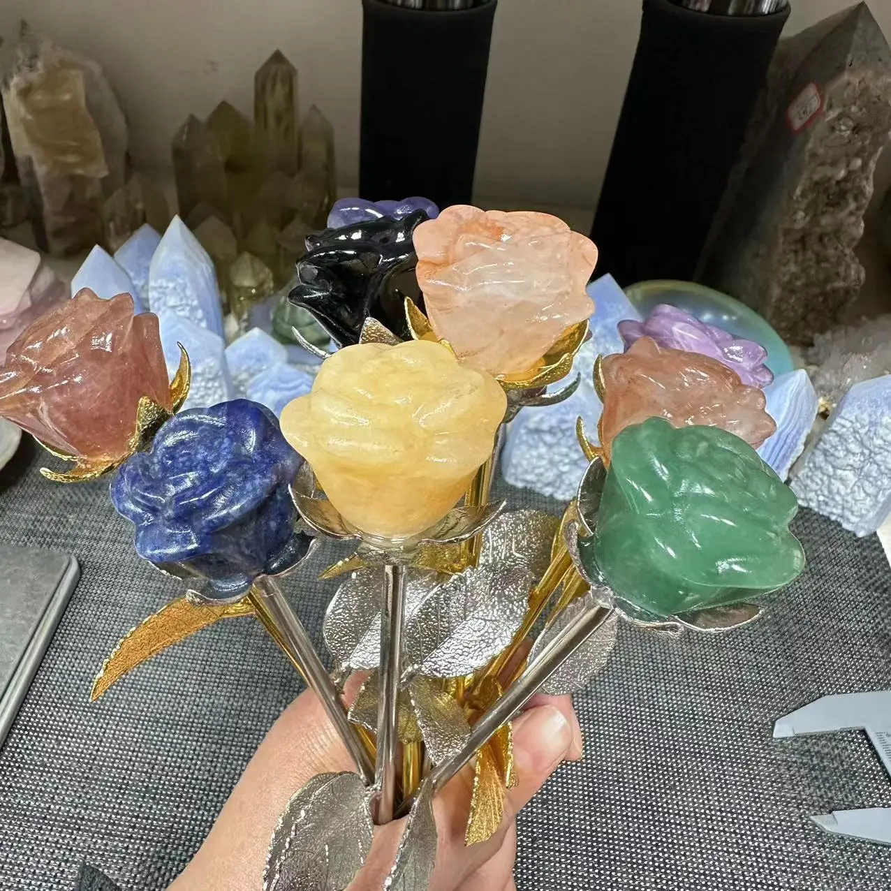 Cheap Price Wholesale Natural Healing Crystal Rose Flower Carvings Craft For Gift