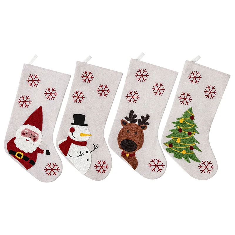 Festive Christmas Home Decor Jute Stockings Dancing Santa Claus and Snowman Ornaments Cheap Holiday Items