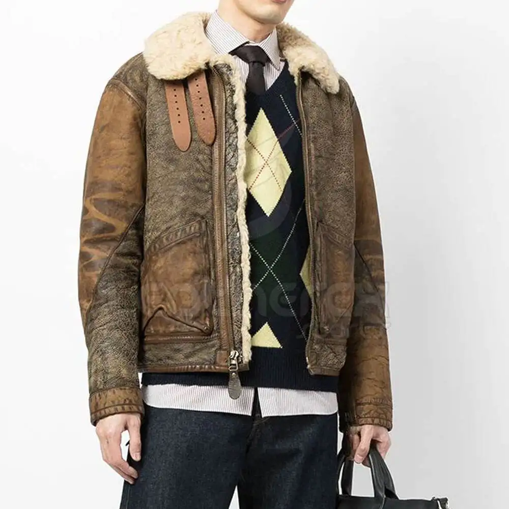 Winter all color Faux Suede Leather Jacket For Men Fur Collar Man Vintage Thick Leather Bomber Jacket for men/women