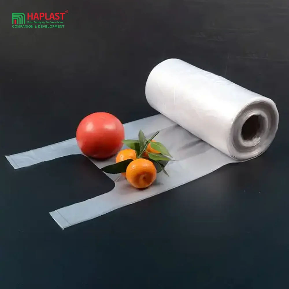 Best Price 100% Compostable Shopping bag on Roll T shirt Eco Bags Wholesale Supermarket T Shirt Thank You Bags Vietnam Supplier