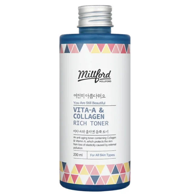 Millford Vita-A, насыщенный коллагеном Тонер, Очищающий без витаминов и морщин, free_toner, сделанный в Корее, южнокорейская косметика для красоты