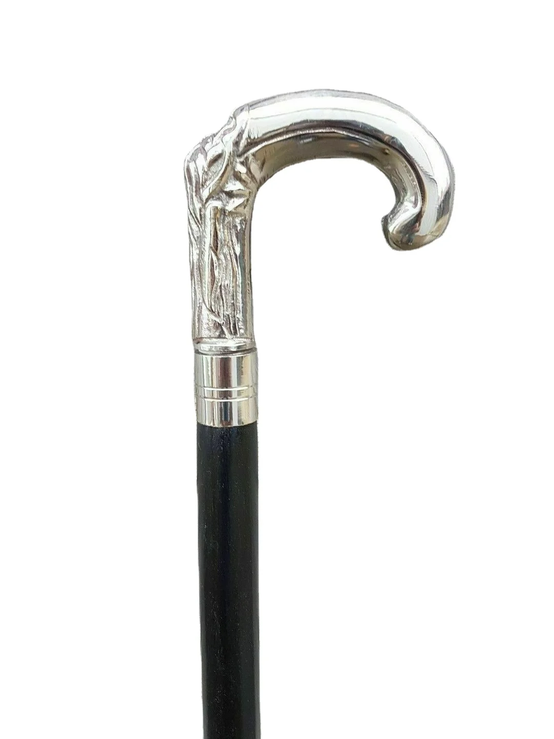 Solid Silver eva Adam Head Vintage Black Wooden Walking Stick Cane handmade Collectible For Adult men women