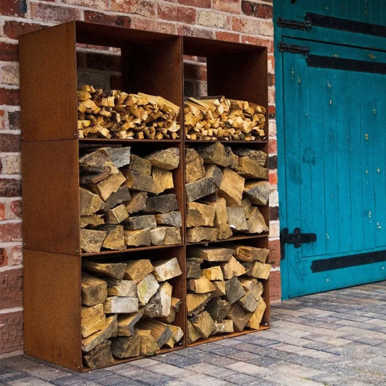 backyard corten steel firewood rack outdoor round firewood storage rack garden metal log firewood holder