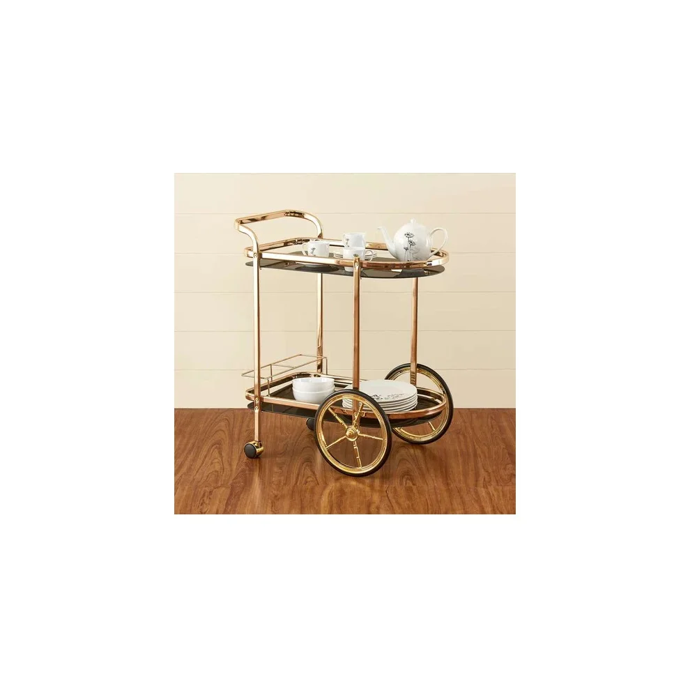 Elegant 2 Tiers with Wheel Bar Cart Serving Wine Mobile Vintage Style Metal Serving Trolley Serving Cart manufacturer Wholesale