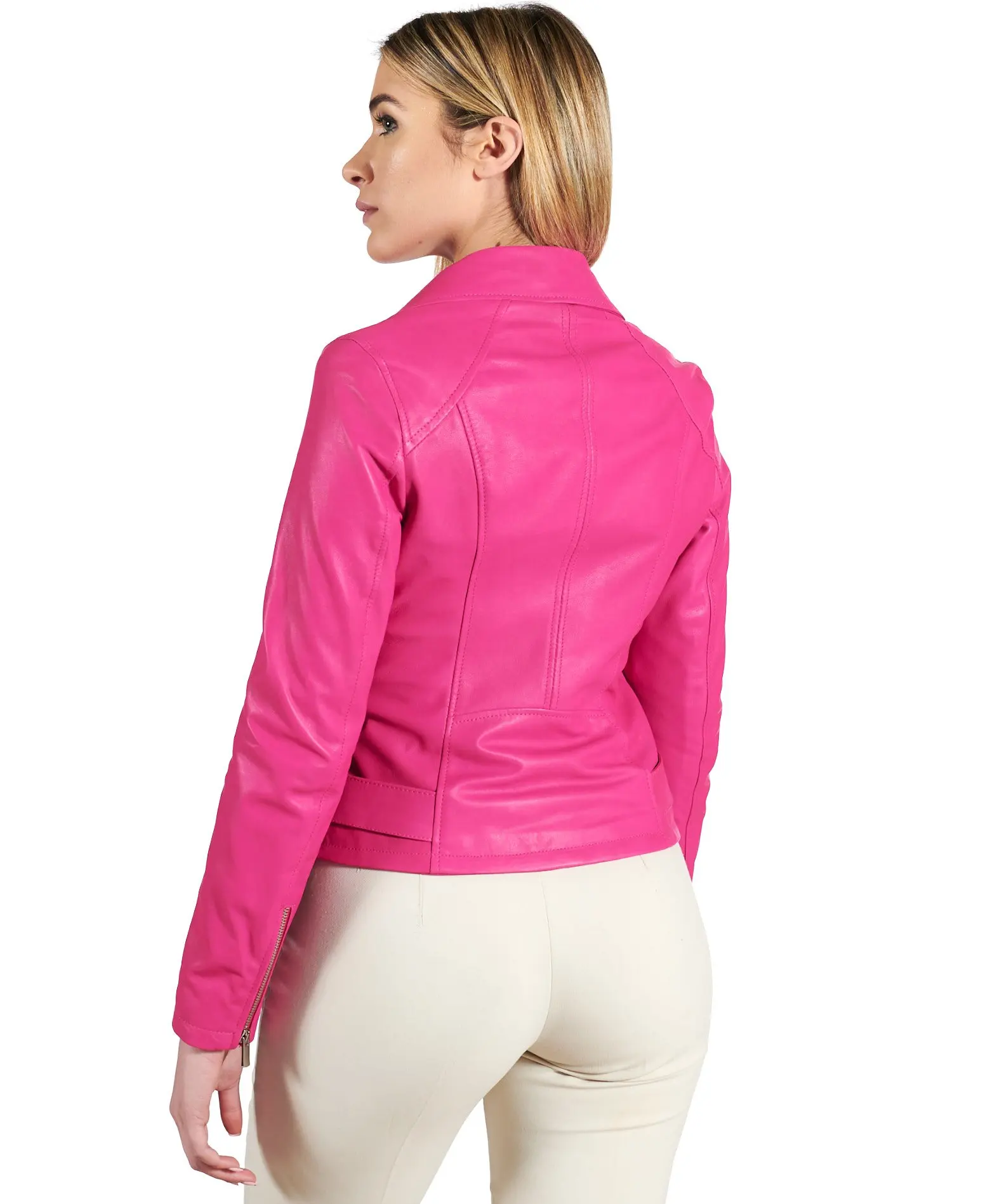 Biker Fuchsia belted Natural Lamb Leather Perfecto Jacket Custom Luxury Motorcycle Slim Sexy Biker Leather Jackets For Teen Age