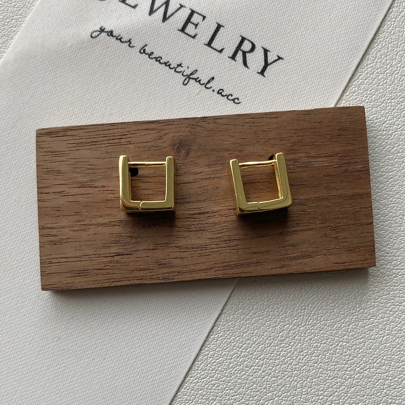 Classic 925 Sterling silver fashion earring jewelry glossy chunky 18k gold square shape hoop earrings for women