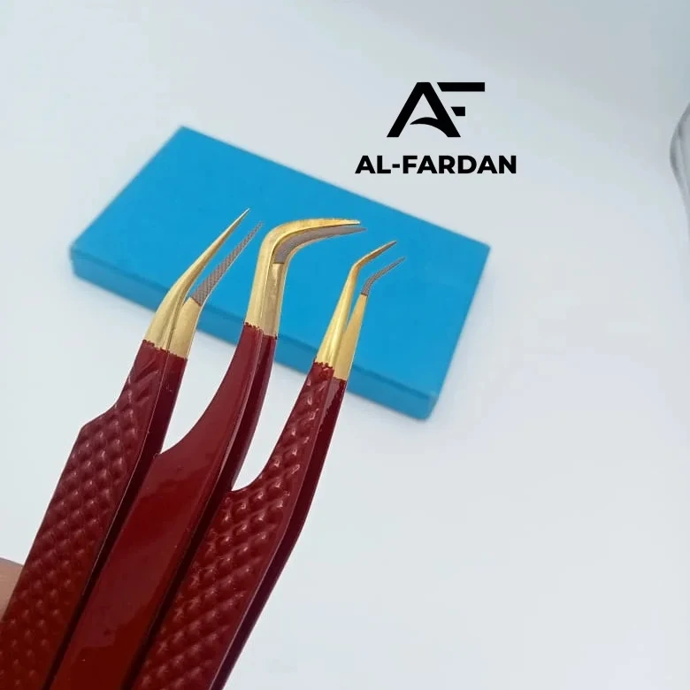 Fiber Tips Lash Extension Tweezers Diamond Grip Gold Point Mahroon Color Hook Curved 90 Degree Nano Tip Volume Eyelash Tweezer