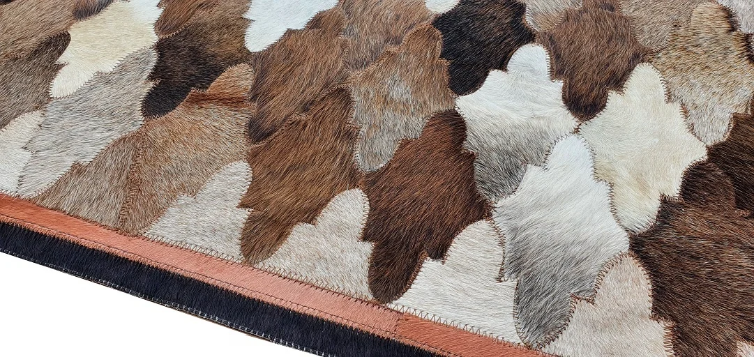 Pure Genuine cow Leather Modern design Colorful Hair on Handmade Patchwork Leather cowhide Area rug