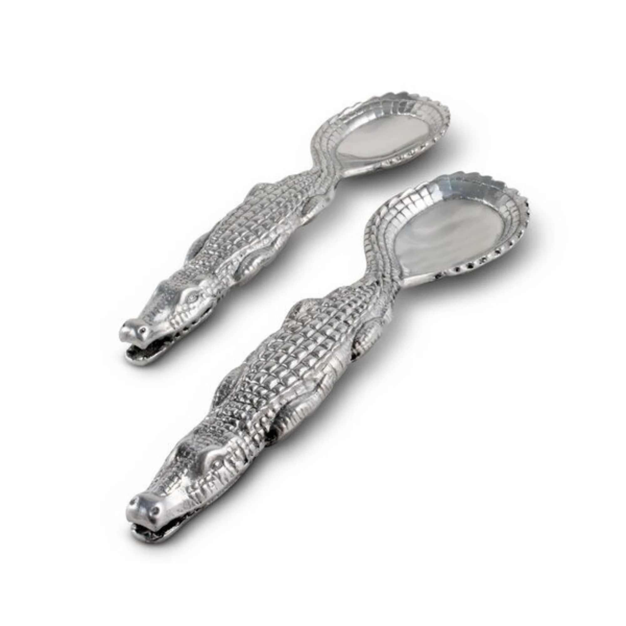 2023 Hot New Sale eye-catching Crocodile Shaped Silver Polished 2-Piece Utensils Serving Spoons Set For Resort Restaurants Hotel